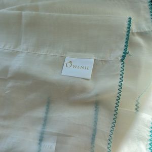OWENIE Set Of Sheer Panels Cream Aqua Trim